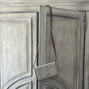 Michael Kors Monogram Cream and Brown Crossbody Bag